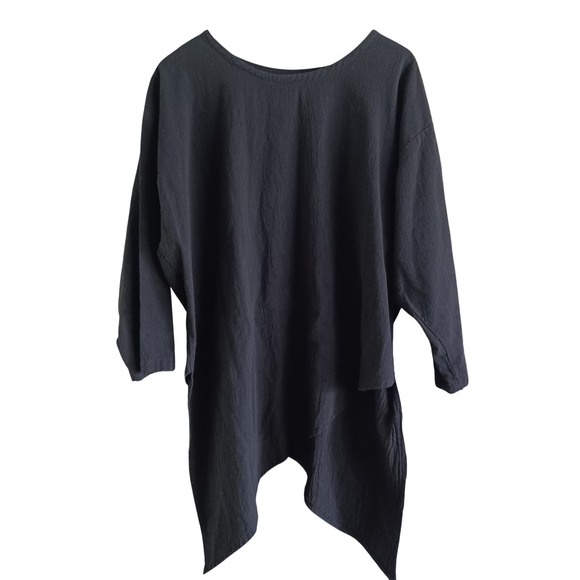 B'Gauze Tops - B'Gauze Black Cotton Crinkle Gauze Asymmetric Sharkbite Tunic Top One Size
